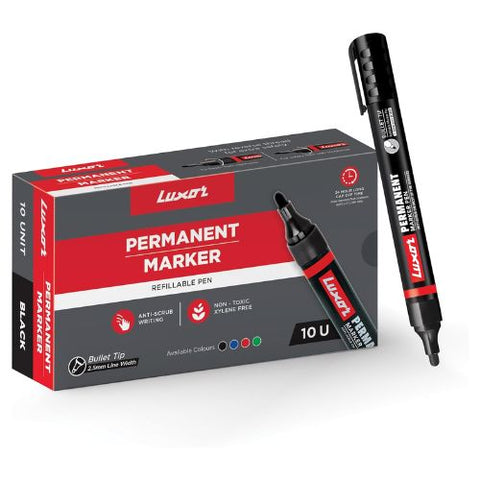 Luxor 1222 Refillable Permanent Marker – Black (Box of 10)