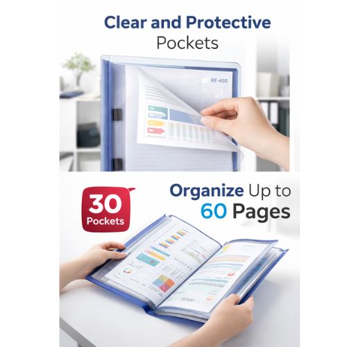 Clear Book A4 Assorted Colors 30 Pockets (Blue)