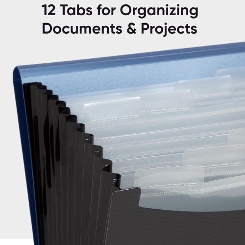 Smead Poly Frequency Expanding File, 12 Pockets, Flap and Cord Closure, Letter Size, Blue/Black