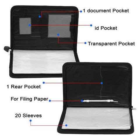 PU Leather Multipurpose 20 File Sleeve A4 Professional Files and Folders (Black)